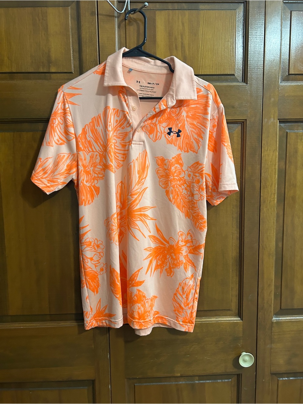 Under Armour Men’s Coral Pink Polo with Bright Orange Floral Print